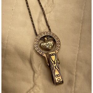 BRIGHTON Open Heart ID Badge Clip Lanyard Necklace Silverplated 19"